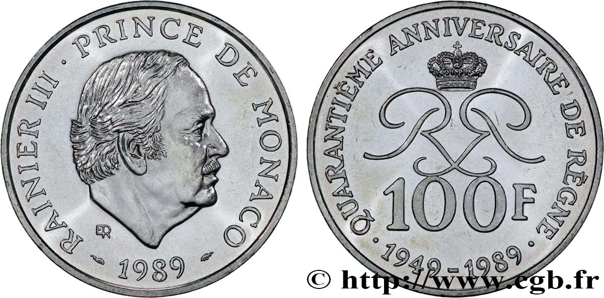 MONACO 100 Francs Rainier III 40e anniversaire de règne 1989 Paris MS 