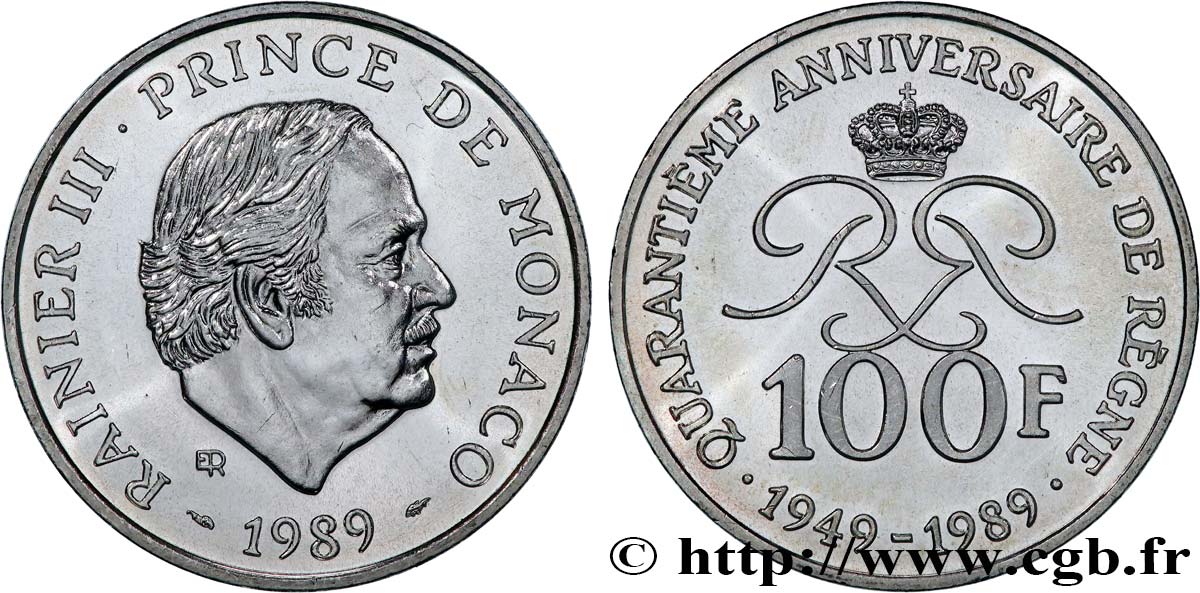 MONACO 100 Francs Rainier III 40e anniversaire de règne 1989 Paris SC 