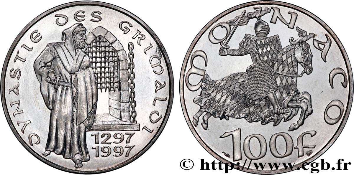 MONACO 100 Francs 700e anniversaire de la dynastie des Grimaldi 1997 Paris MS 