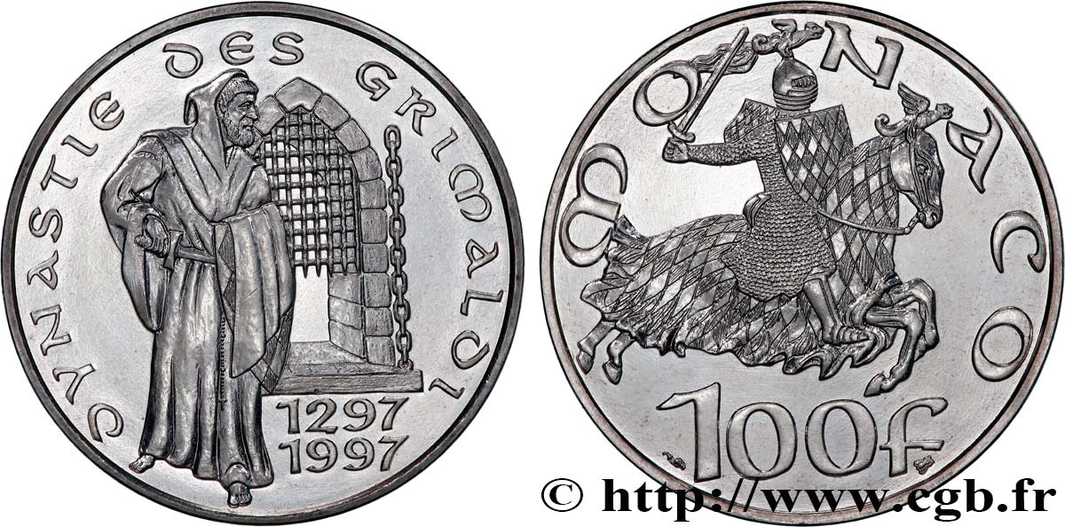 MONACO 100 Francs 700e anniversaire de la dynastie des Grimaldi 1997 Paris fST 
