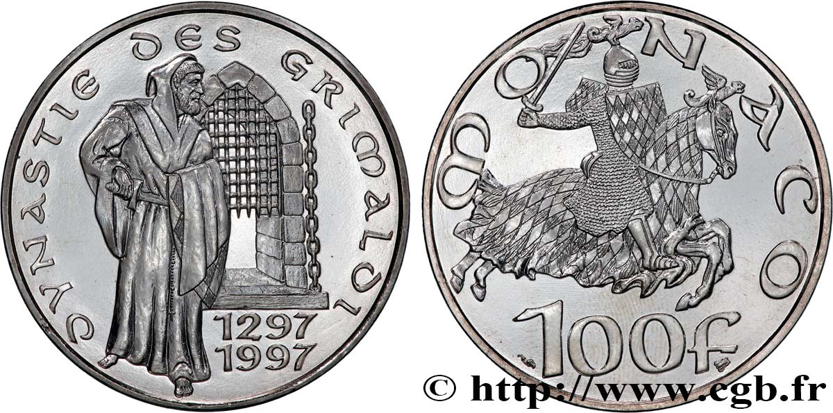 MONACO 100 Francs 700e anniversaire de la dynastie des Grimaldi 1997 Paris fST 