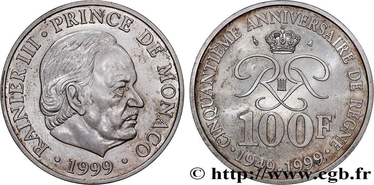 MONACO 100 Francs Rainier III 50e anniversaire de règne 1999 Paris MS 