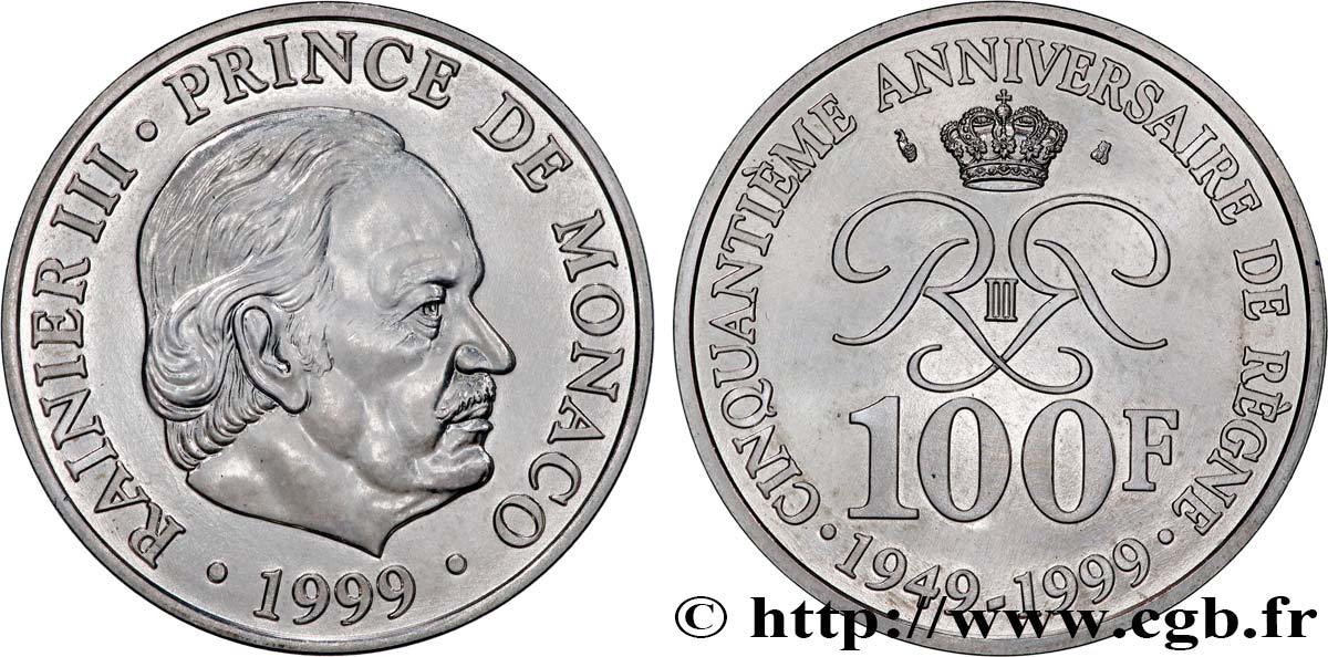 MONACO 100 Francs Rainier III 50e anniversaire de règne 1999 Paris SC 
