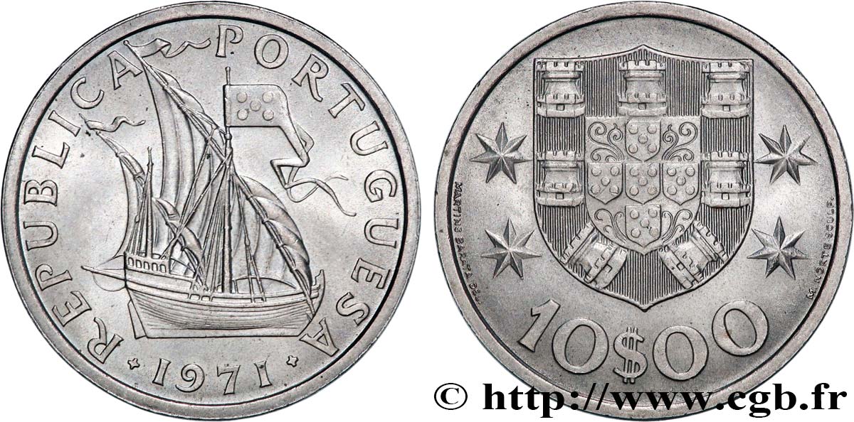 PORTUGAL 10 Escudos voilier 1971 Lisbonne MS 