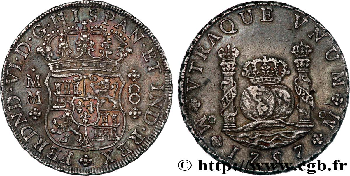 AMÉRIQUE ESPAGNOLE - MEXIQUE - FERDINAND VI 8 Reales  1757 Mexico fVZ 