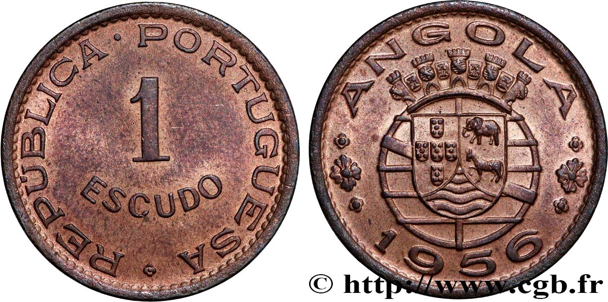 ANGOLA 1 Escudo monnayage colonial Portugais 1956  SUP 
