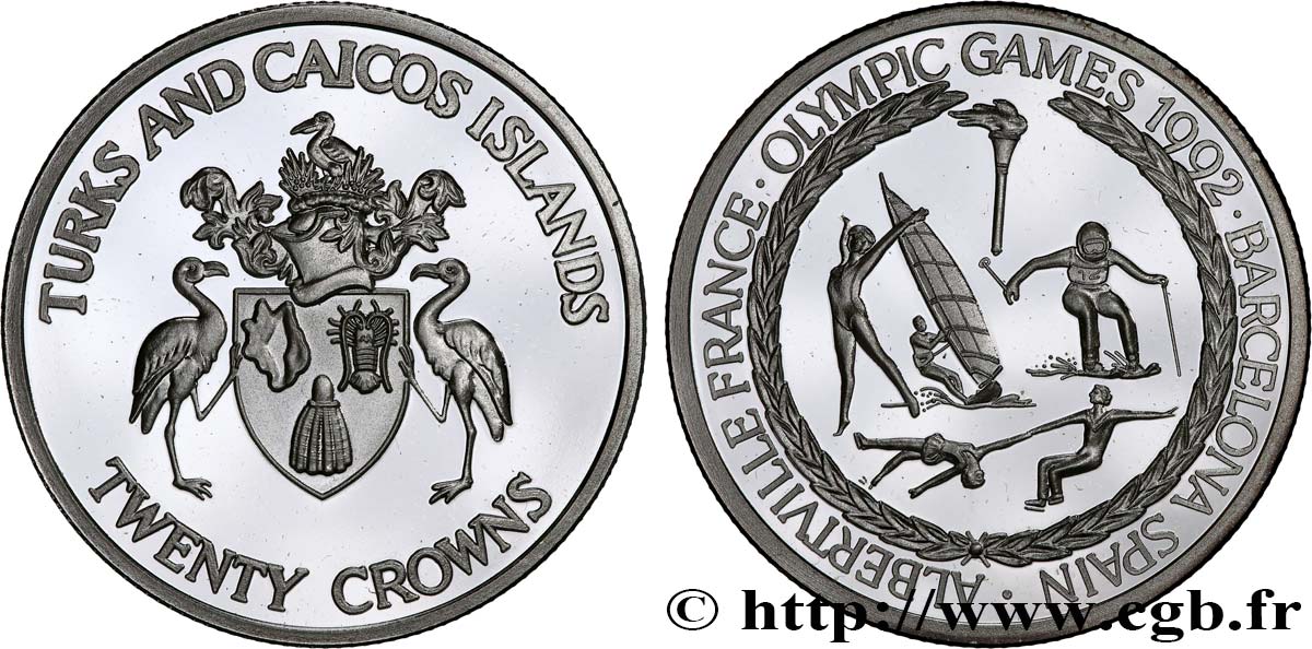 ISLAS TURCAS Y CAICOS 20 Crowns Proof XXVI Jeux Olympiques 1992 à Albertville et Barcelone 1992  FDC 