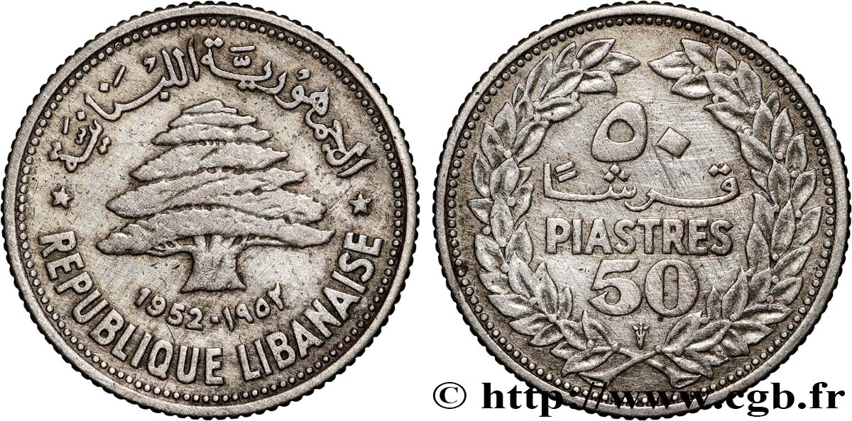 LIBANO 50 piastres Cèdre du Liban 1952 Utrecht MBC+ 