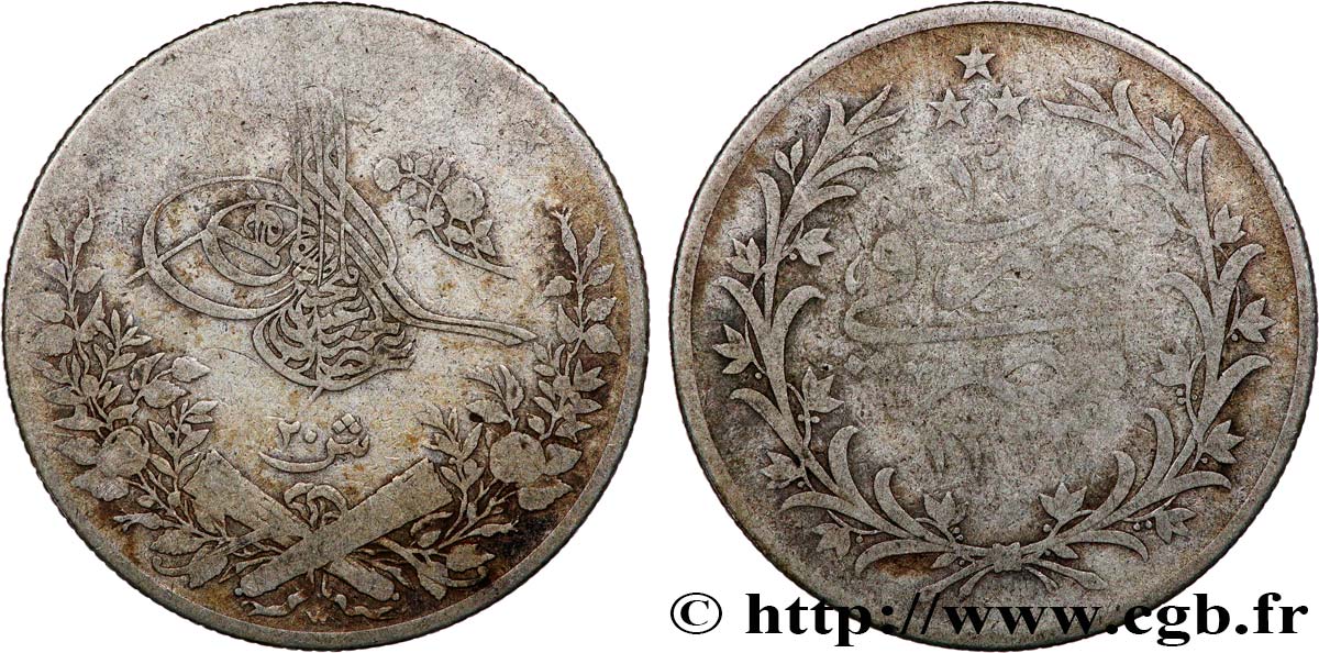 ÉGYPTE 20 Qirsh au nom de Abdul Hamid II an 30 AH1293 (1904) Heaton TB 