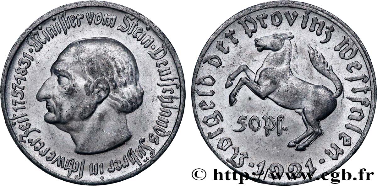 GERMANIA 50 Pfennig Landesbank der Provinz Westphalen 1921  SPL 