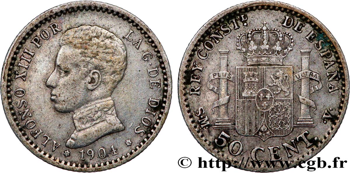 ESPAGNE 50 Centimos Alphonse XIII S.M.-.V. 1904 Madrid TTB 