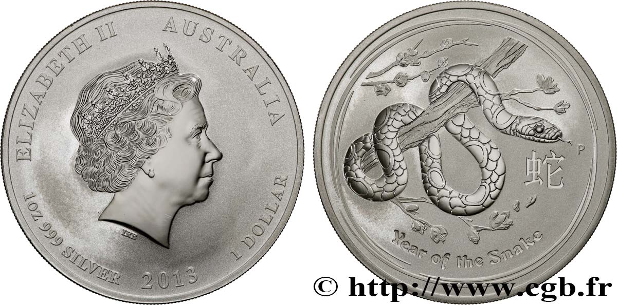 SILVER INVESTMENT 1 Dollar Proof année du serpent 2013 Perth MS 