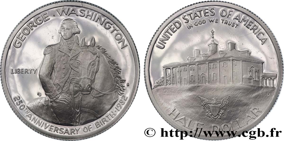 STATI UNITI D AMERICA 1/2 Dollar Proof 250e anniversaire de la naissance de George Washington 1982 San Francisco FDC 