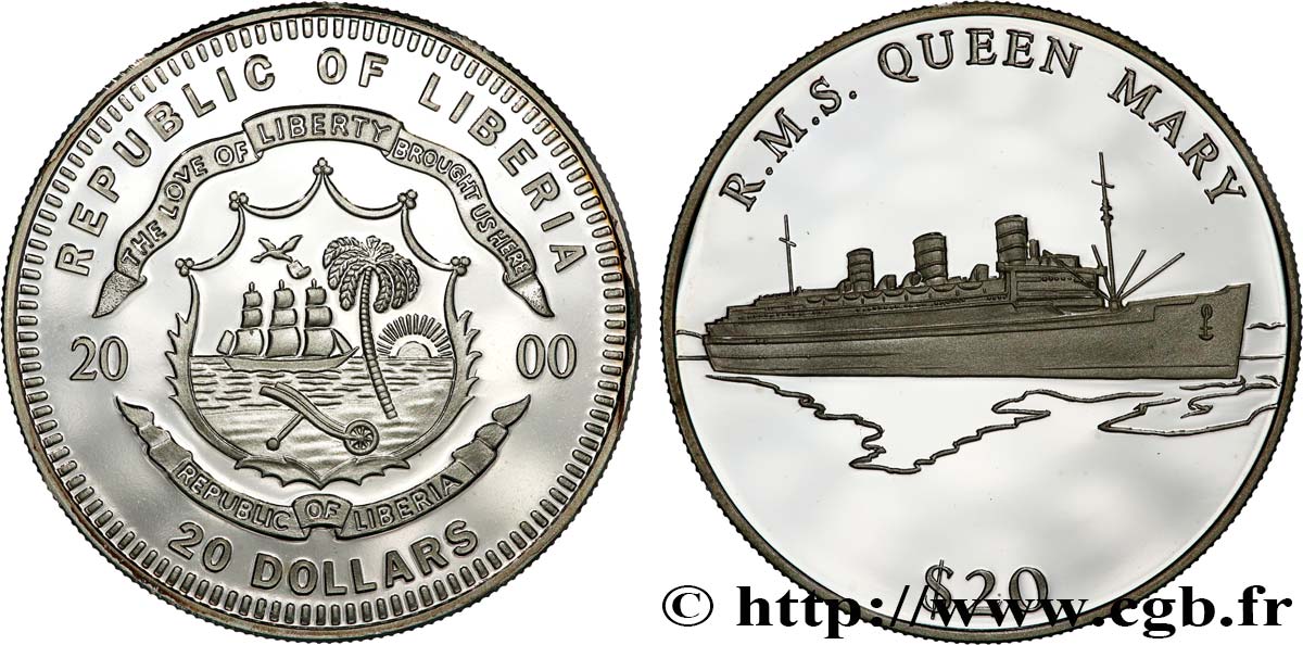 LIBERIA 20 Dollars Proof Paquebot Queen Mary 2000  MS 