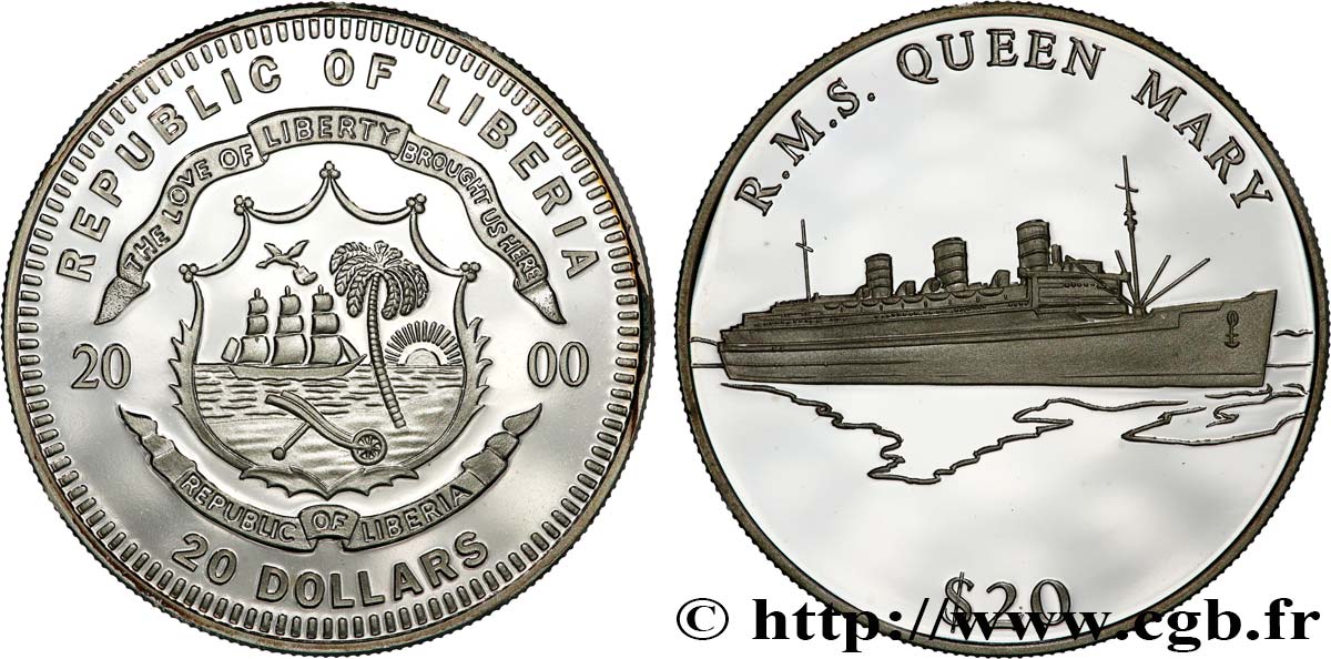 LIBERIA 20 Dollars Proof Paquebot Queen Mary 2000  FDC 