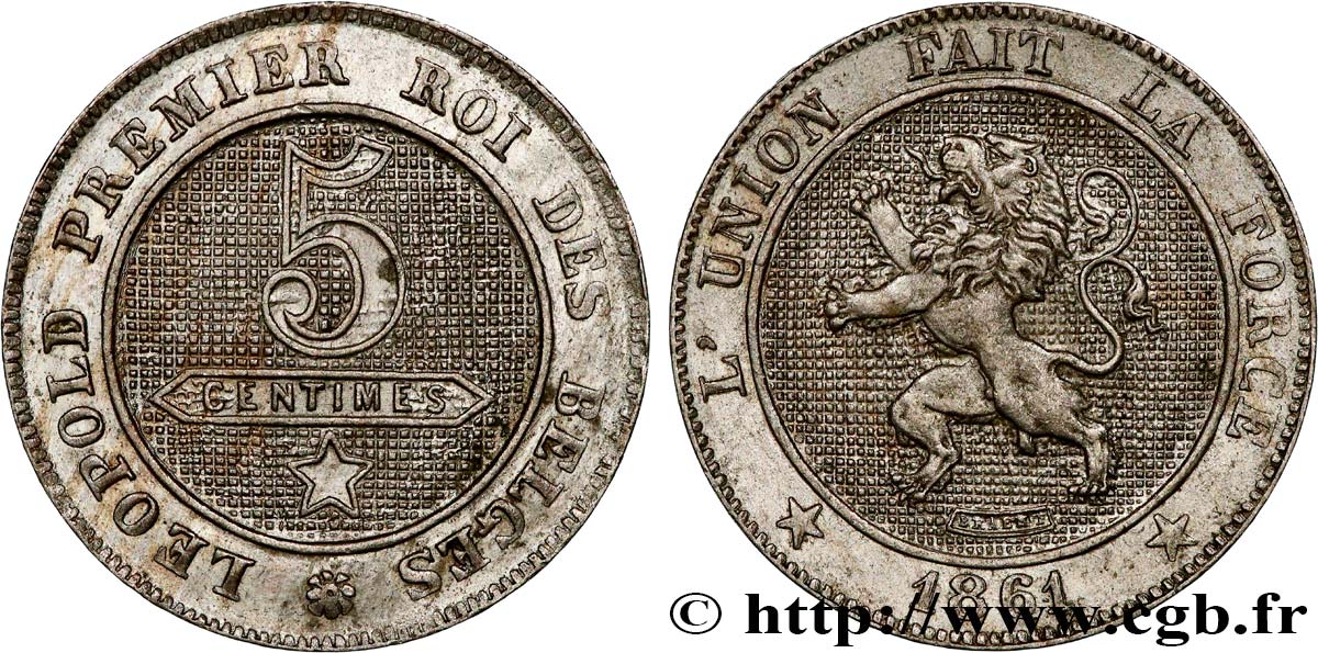 BELGIQUE 5 Centimes lion 1861  SUP 