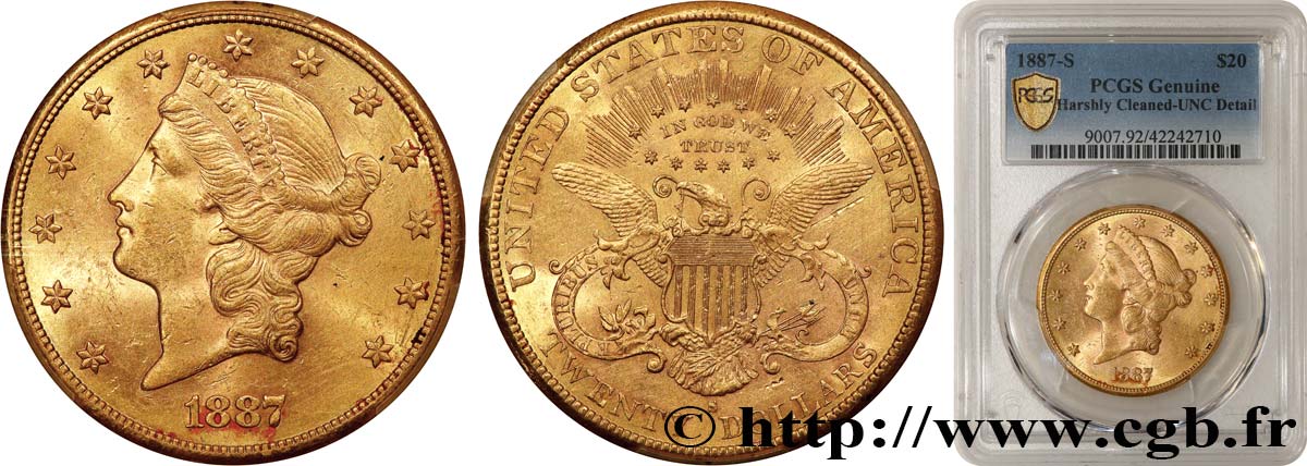 ÉTATS-UNIS D AMÉRIQUE 20 Dollars  Liberty  1887 San Francisco SPL PCGS
