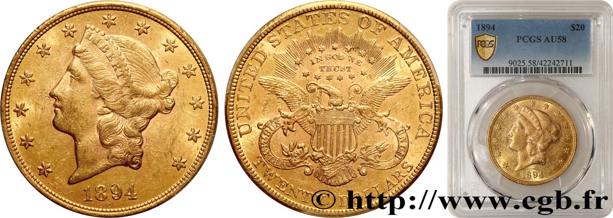 STATI UNITI D AMERICA 20 Dollars  Liberty  1894 Philadelphie SPL58 PCGS