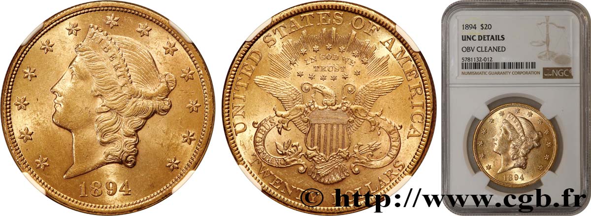 VEREINIGTE STAATEN VON AMERIKA 20 Dollars  Liberty  1894 Philadelphie VZ+ NGC