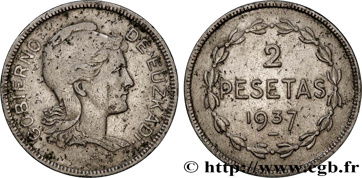 ESPAGNE - PAYS BASQUE 2 Pesetas Gouvernement d’Euskadi 1937 Bruxelles TB 