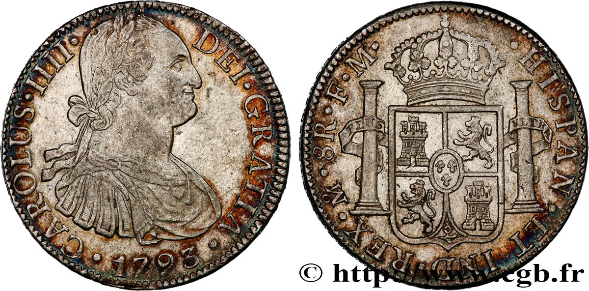 MEXICO - CHARLES IV 8 Reales  1793 Mexico AU 