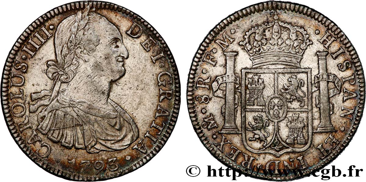 MEXICO - CHARLES IV 8 Reales 1793 Mexico AU 