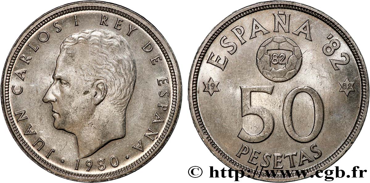 ESPAGNE 50 Pesetas Juan Carlos coupe du Monde de Football 1982 (1982) 1980  SUP 