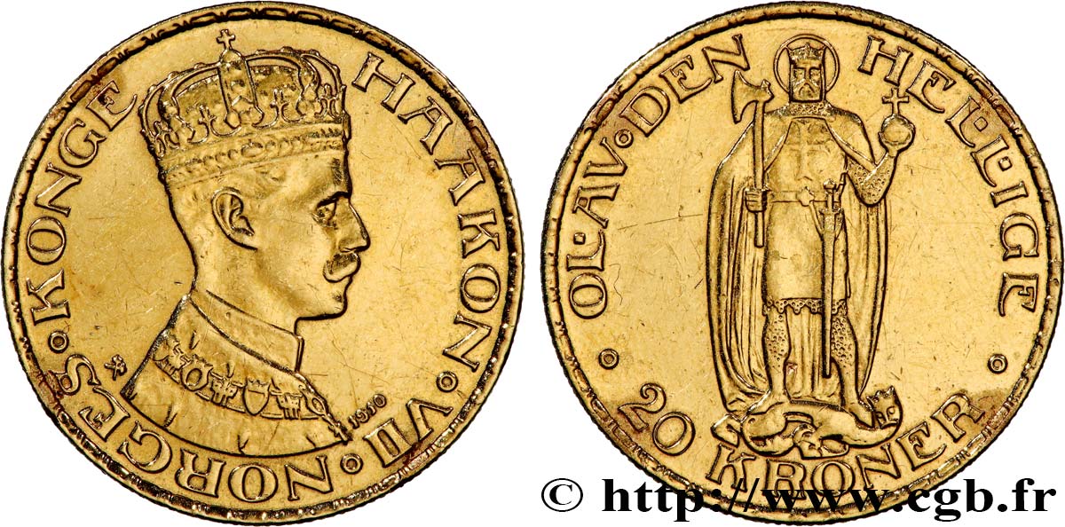 NORWAY 20 Kroner or Haakon VII 1910 Oslo fwo_719879 World coins