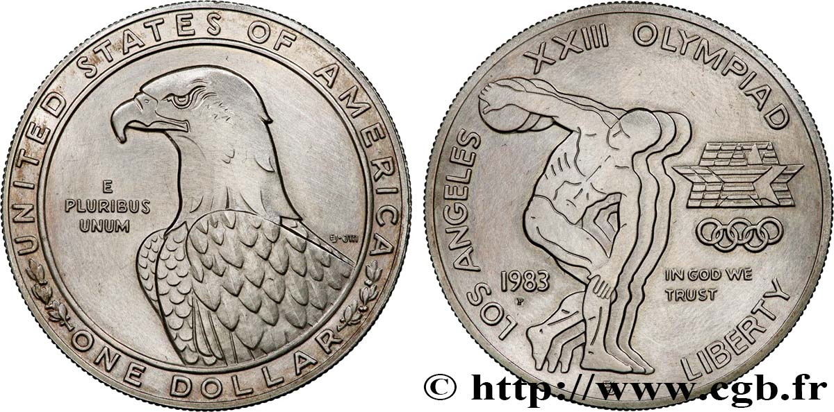ÉTATS-UNIS D AMÉRIQUE 1 Dollar J.O. de Los Angeles lancer du disque 1983 Philadelphie SPL 