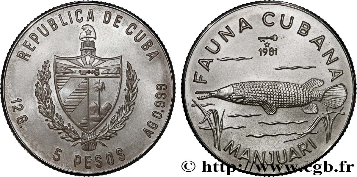 CUBA 5 Pesos Gar cubain 1981  SPL 