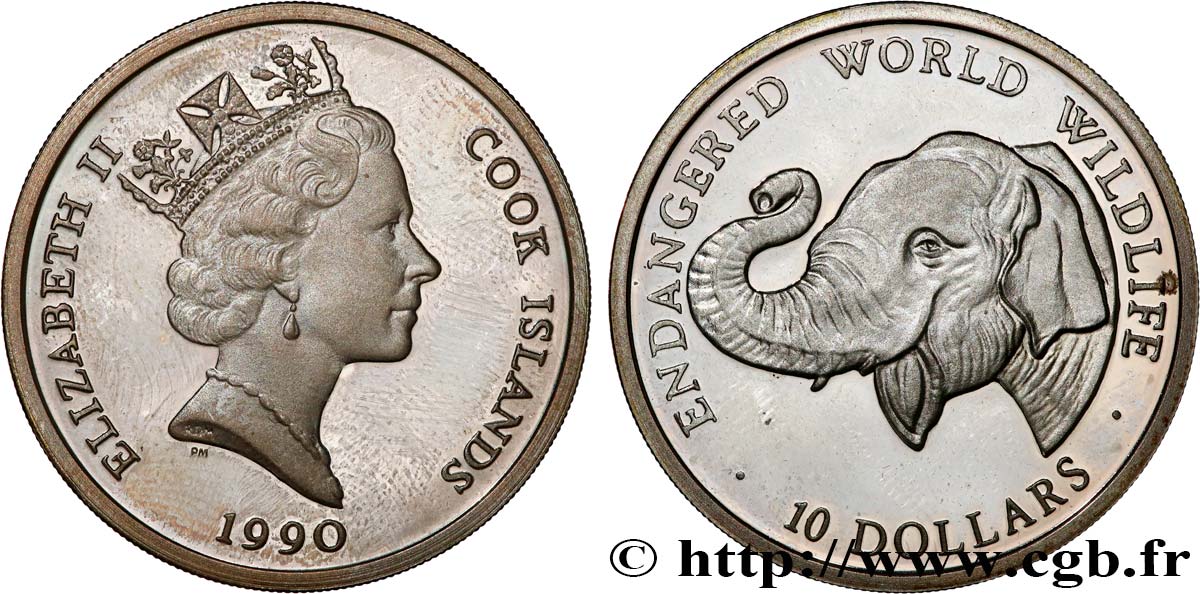COOK ISLANDS 10 Dollars Proof Éléphants 1990  MS 