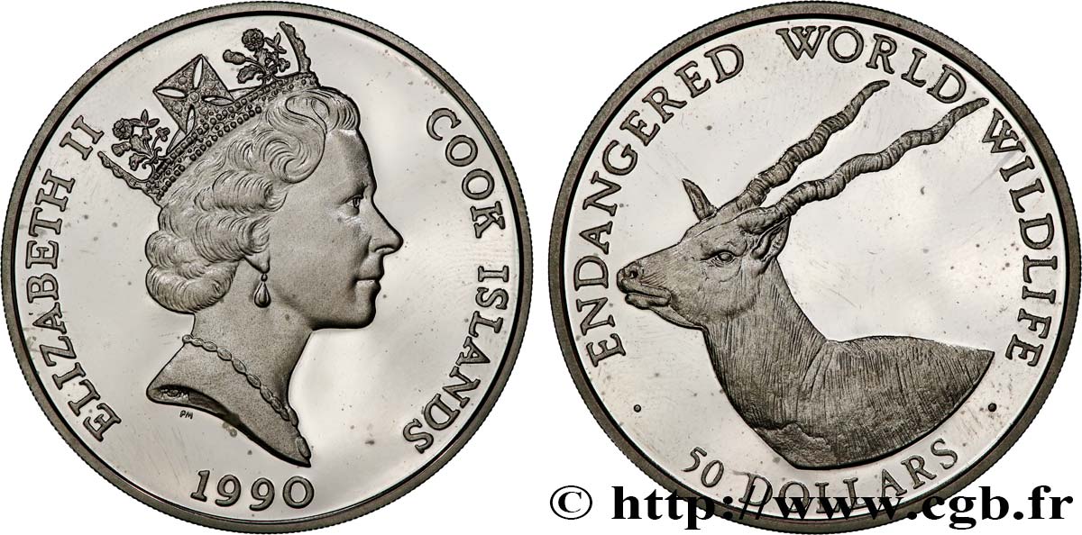 ISLAS COOK 50 Dollars Proof Antilope 1990  SC 