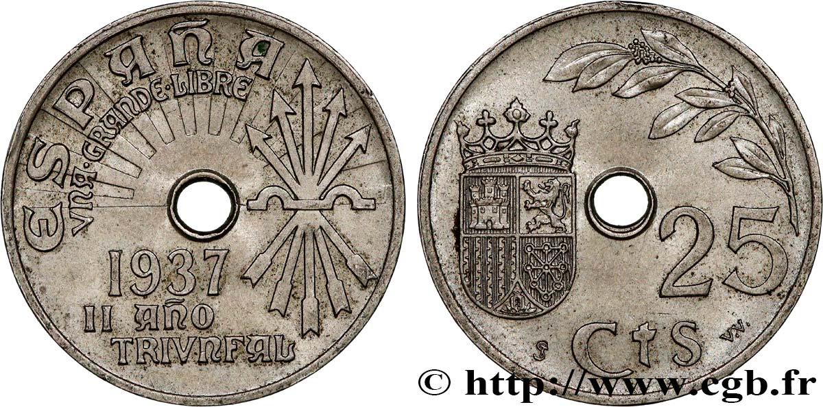 ESPAGNE 25 Centimos monnayage nationaliste 1937 Vienne SUP 
