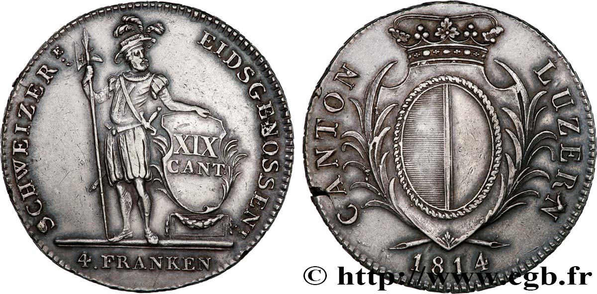 SWITZERLAND - CANTON OF LUCERNE 4 Franken 1814 Lucerne fwo_720983