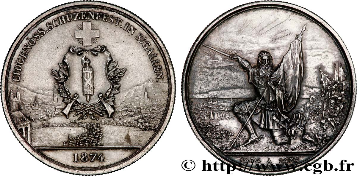SUISSE 5 Francs, monnaie de Tir, Saint-Gall 1874  TTB+ 