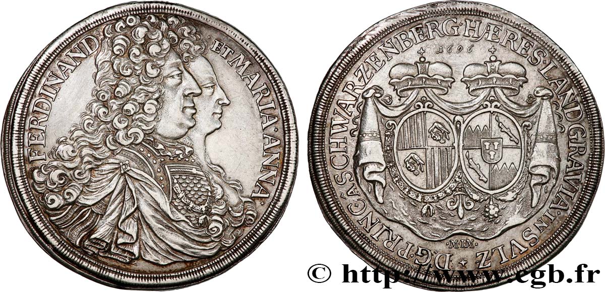 GERMANY - SCHWARZENBERG (PRINCIPALITY OF - FERDINAND WILHELM EUSEBIUS AND MARIA-ANNA Thaler 1696  AU 