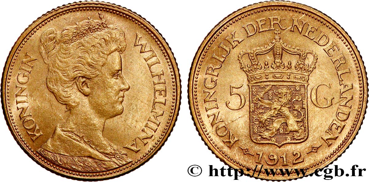 NETHERLANDS 5 Gulden Wilhelmina 1912 Utrecht AU 