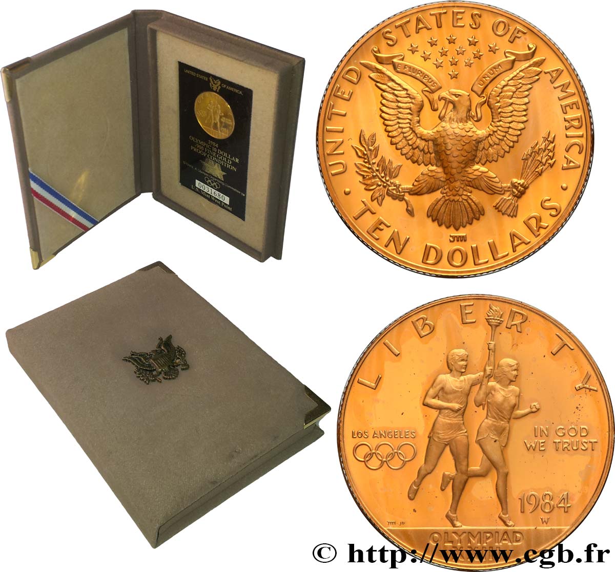 ESTADOS UNIDOS DE AMÉRICA 10 Dollars Proof Jeux Olympiques de Los Angeles 1984 West Point - W FDC 