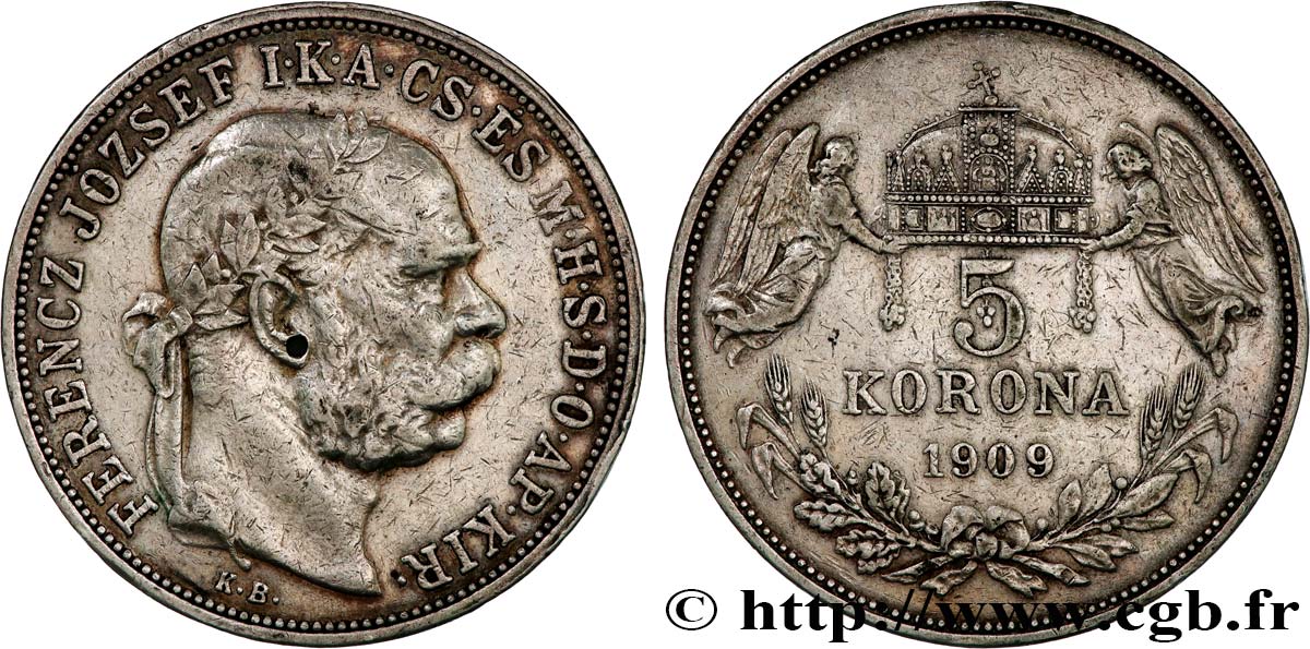 HONGRIE 5 Korona François-Joseph 1909 Kremnitz TTB 