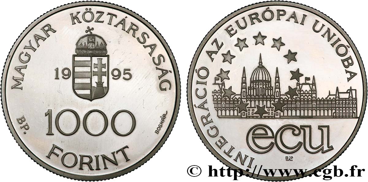 UNGARN 1000 Forint Proof Intégration à l’Union Européenne 1995 Budapest fST 