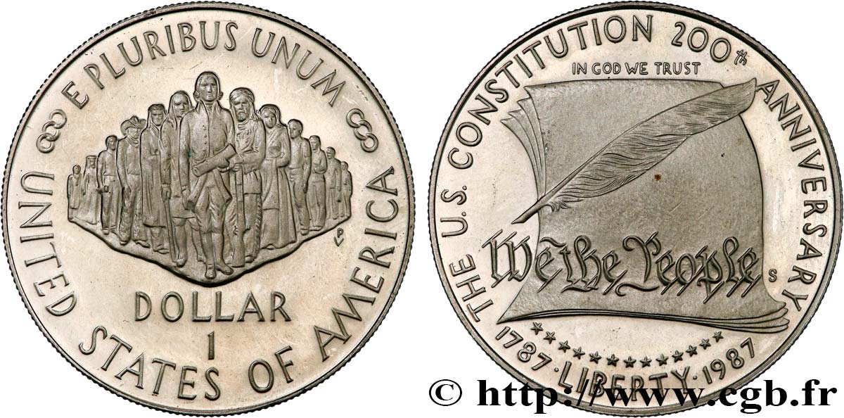 STATI UNITI D AMERICA 1 Dollar Proof “bicentenaire de la Constitution” 1987 San Francisco MS 