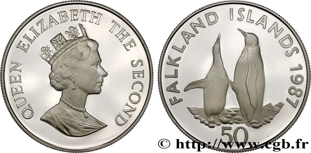 FALKLAND 50 Pence Proof Manchots royaux 1987  MS 