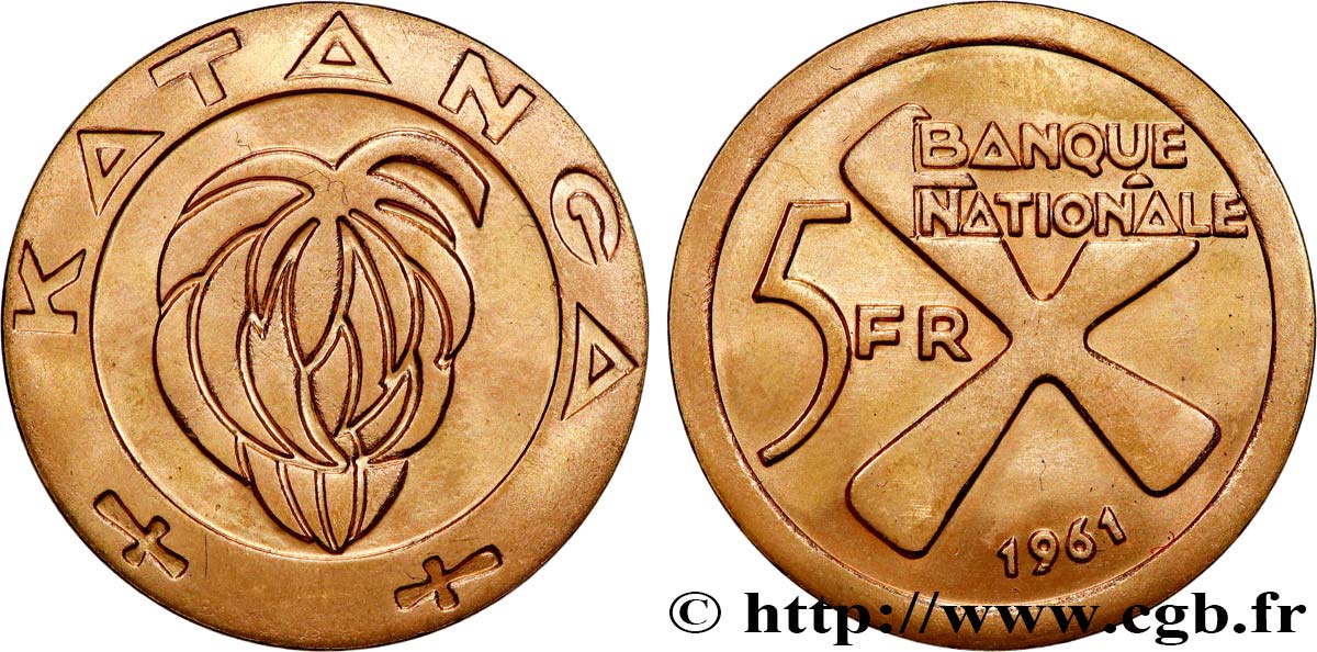 CONGO - PROVINCE DU KATANGA 5 Francs 1961  AU 