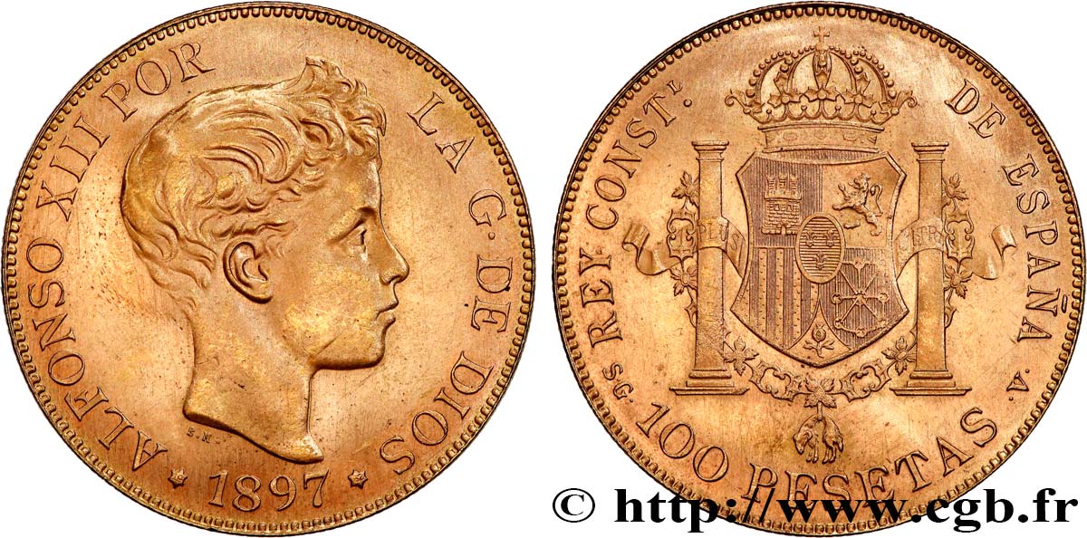 SPAGNA 100 Pesetas Alphonse XIII (19-62) 1897 Madrid SPL 