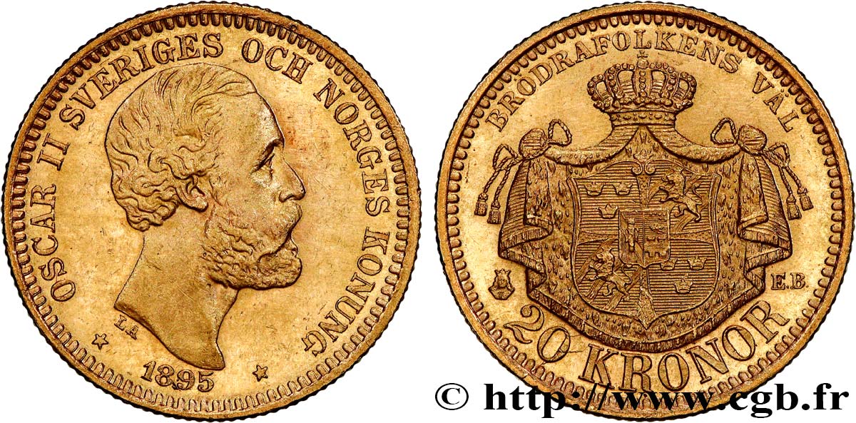 SUECIA 20 Kronor, 3e type Oscar II 1895 Stockholm EBC 