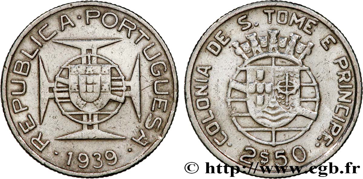 SAINT THOMAS et PRINCE 2,50 Escudos colonie portugaise 1939  TTB 