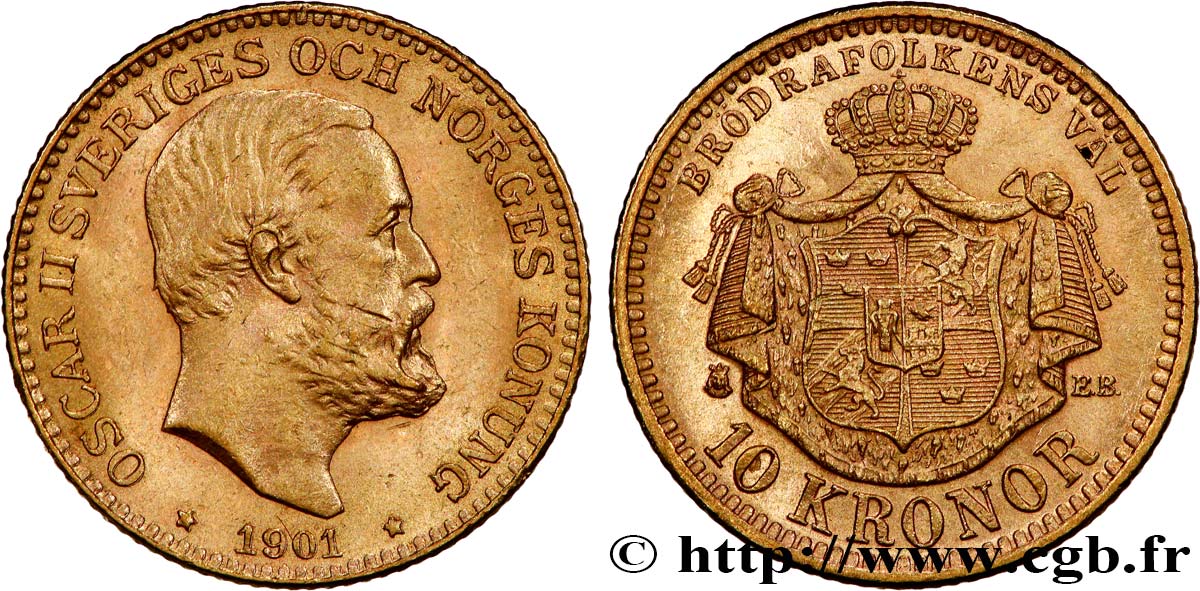 SWEDEN 10 Kronor Oscar II 1901 Stockholm AU 