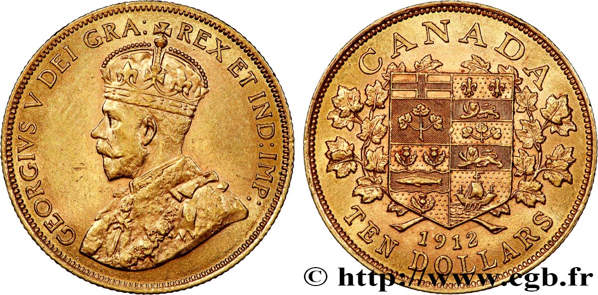 KANADA 10 Dollars or Georges V 1912 Ottawa fVZ 