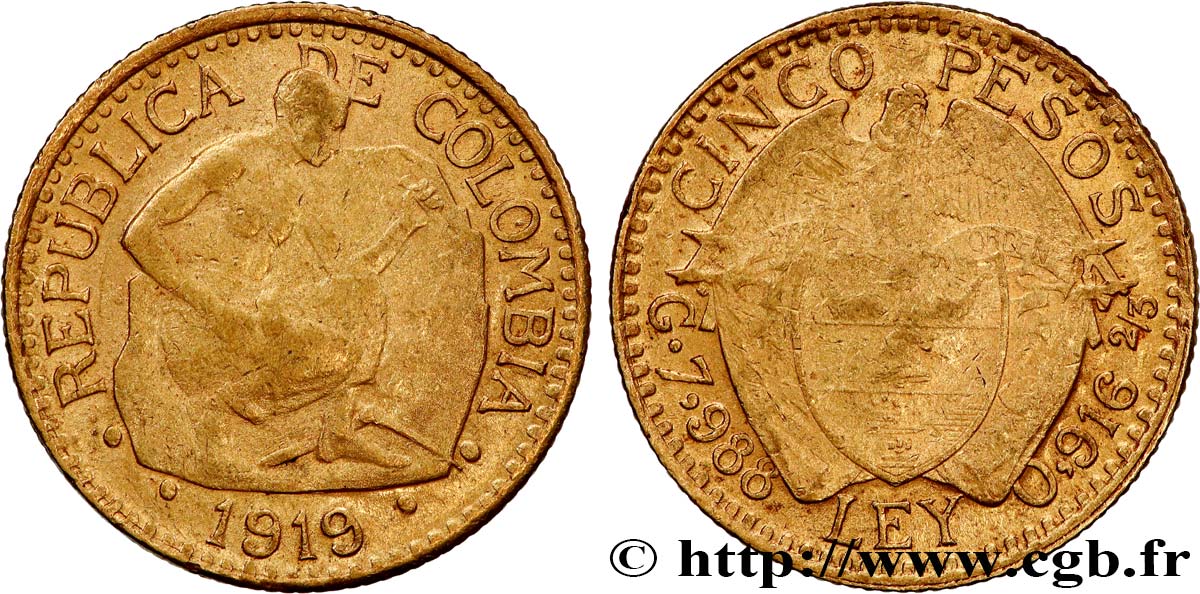 COLOMBIE 5 Pesos 1919 Bogota TB+ 