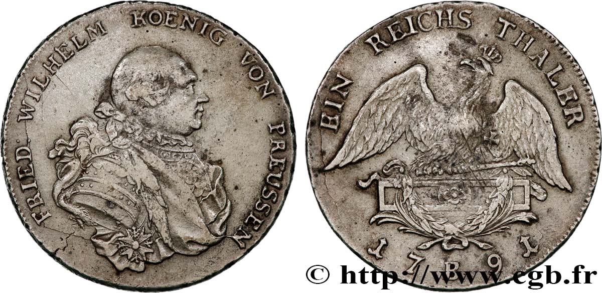 GERMANY - PRUSSIA Thaler Frédéric-Guillaume 1791 Breslau XF 